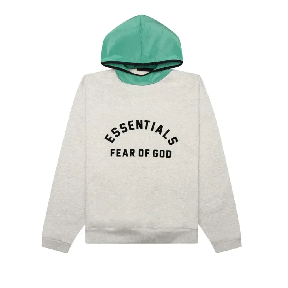 Fear Of God Essentials SS24 Nylon Fleece Hoodie Light Heather Grey/Mint Leaf