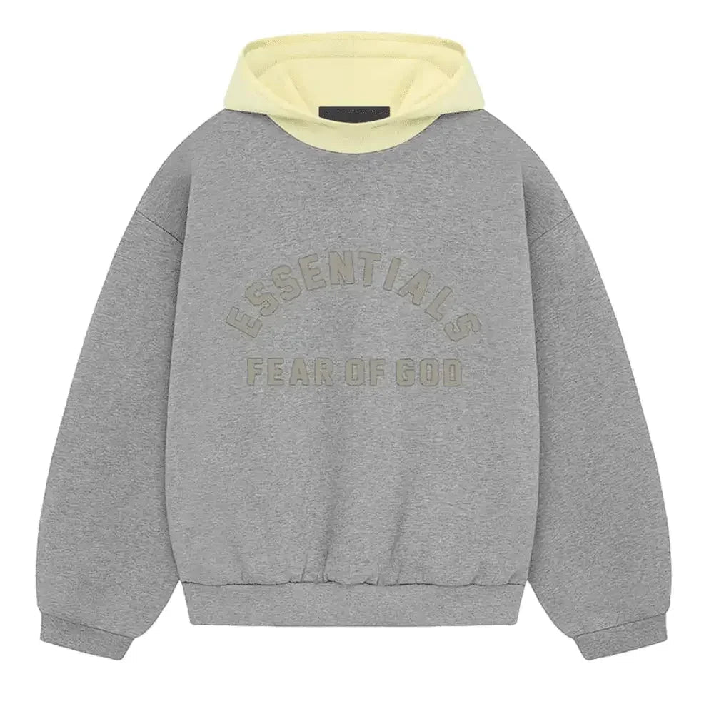 Fear of God Essentials SS24 Nylon Fleece Hoodie Dark Heather Oatmeal/Garden Yellow