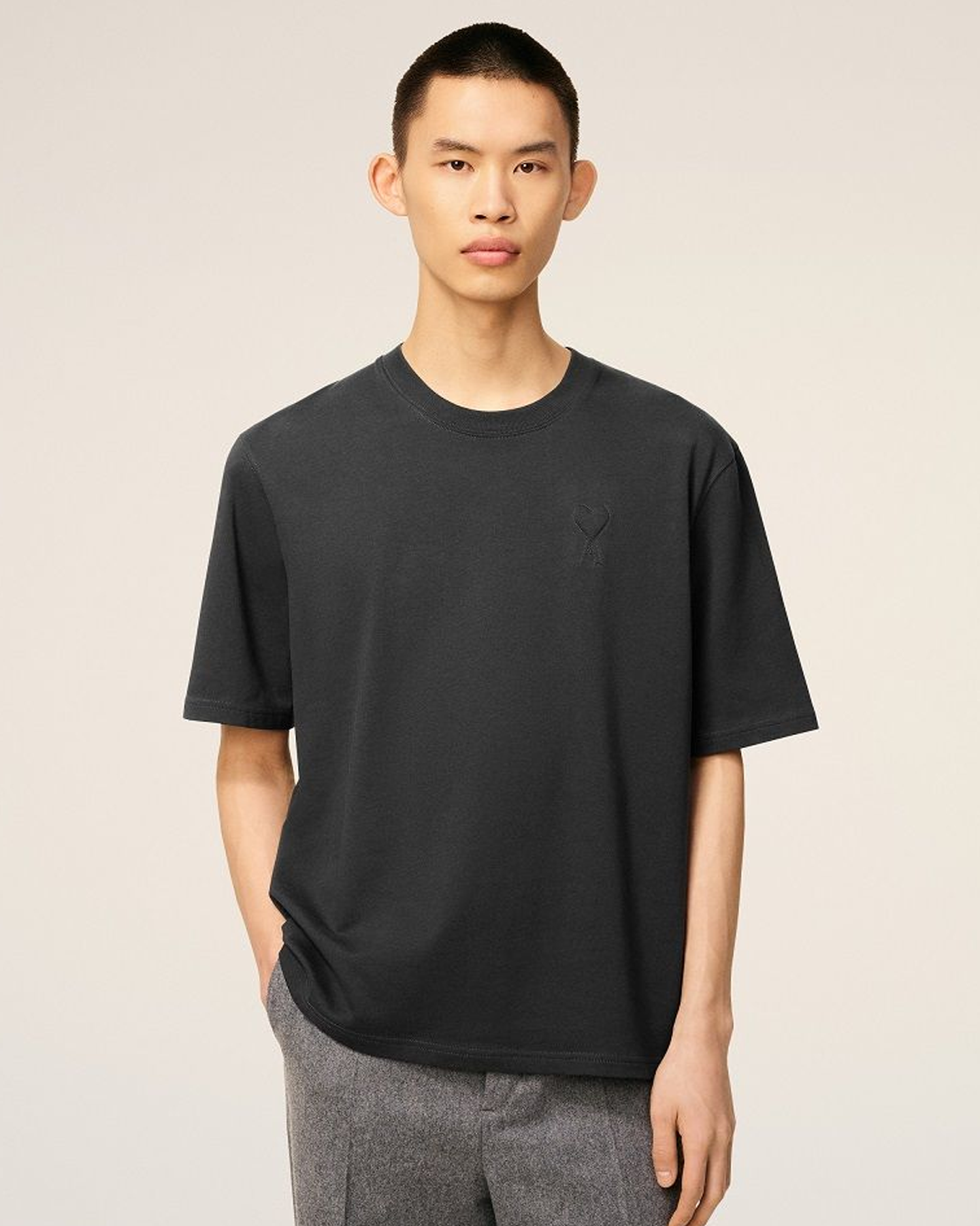 Ami Paris De Coeur Jersey T-shirt in Dark Grey
