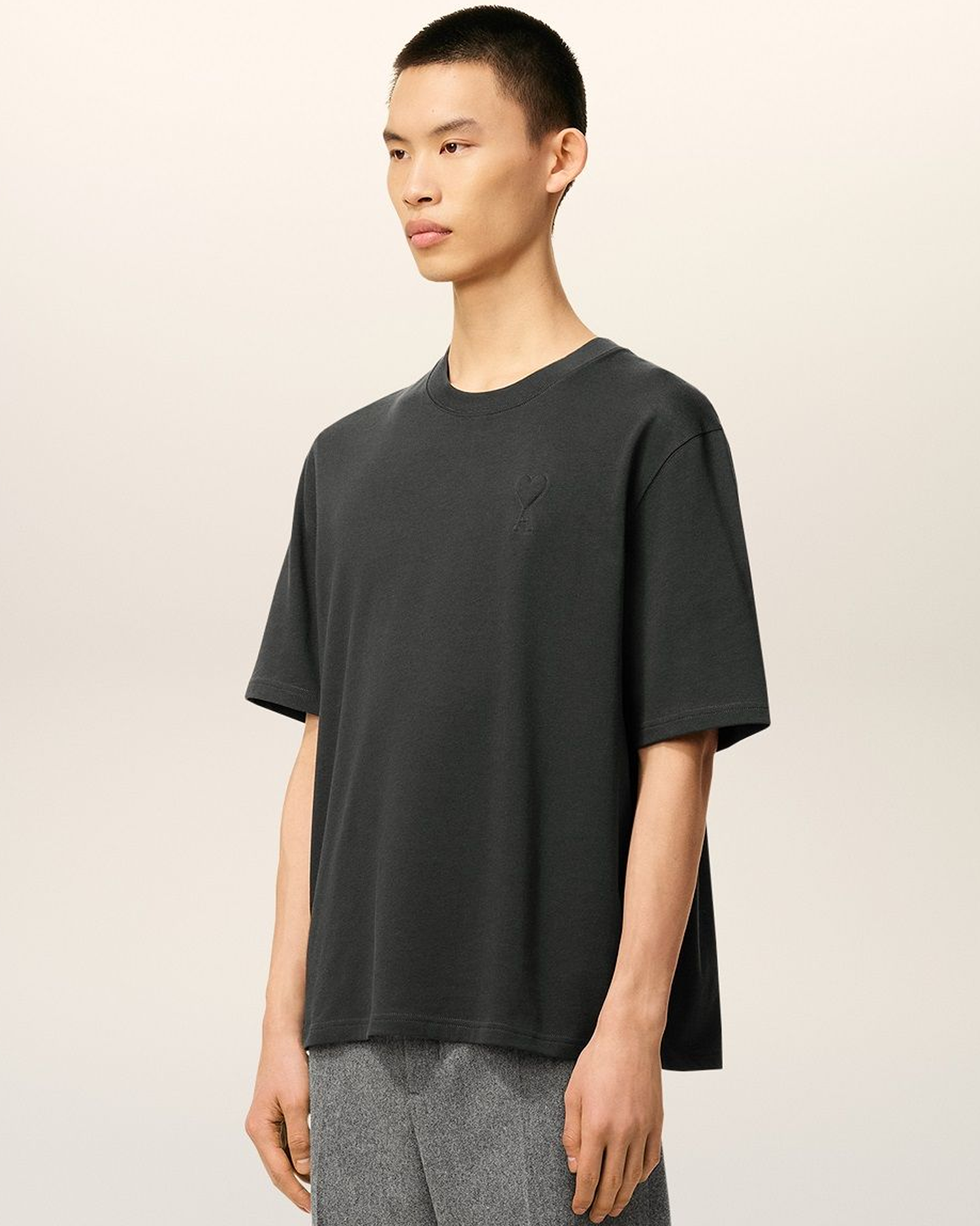 Ami Paris De Coeur Jersey T-shirt in Dark Grey