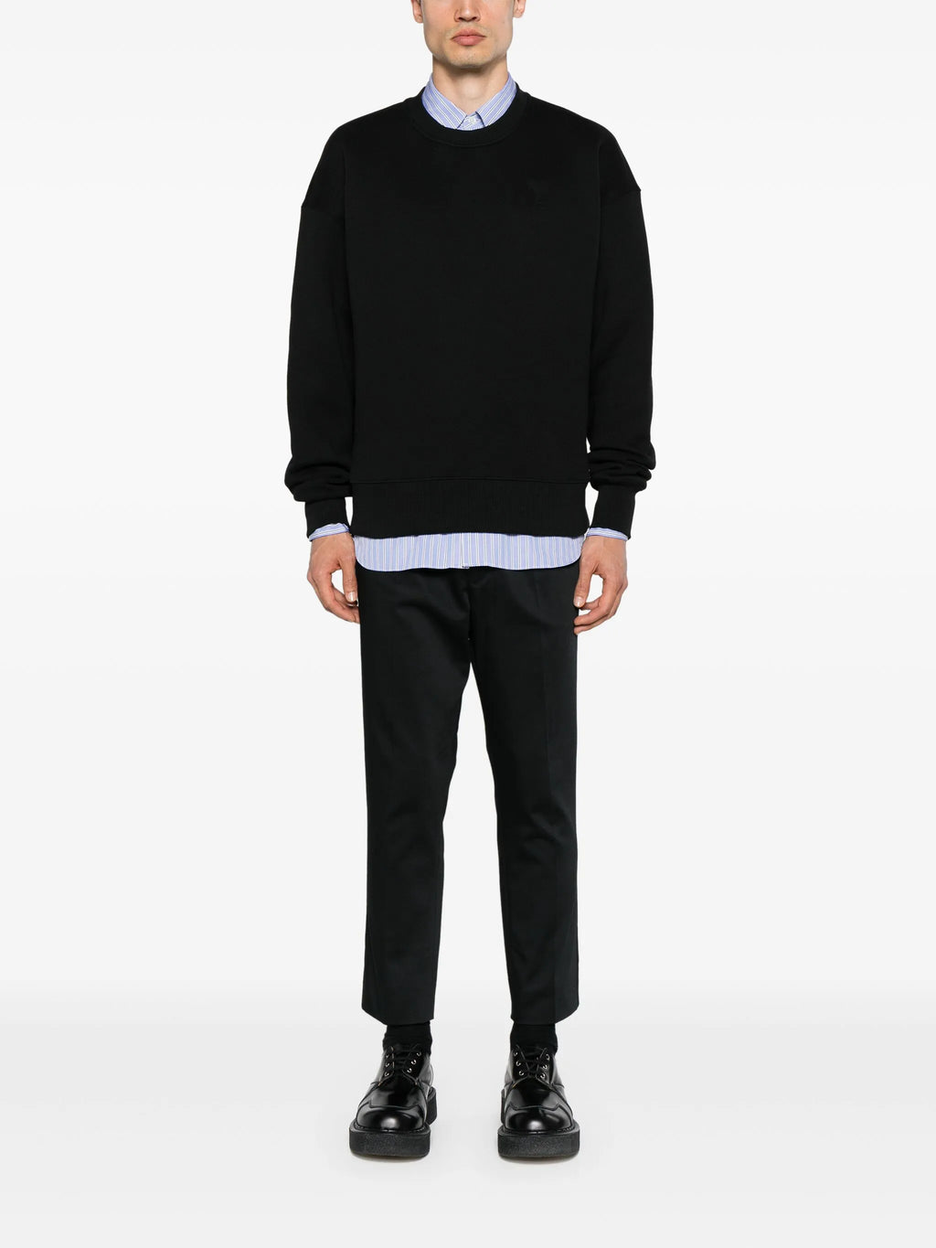AMI Paris Ami De Coeur Embossed Logo Sweatshirt in Black