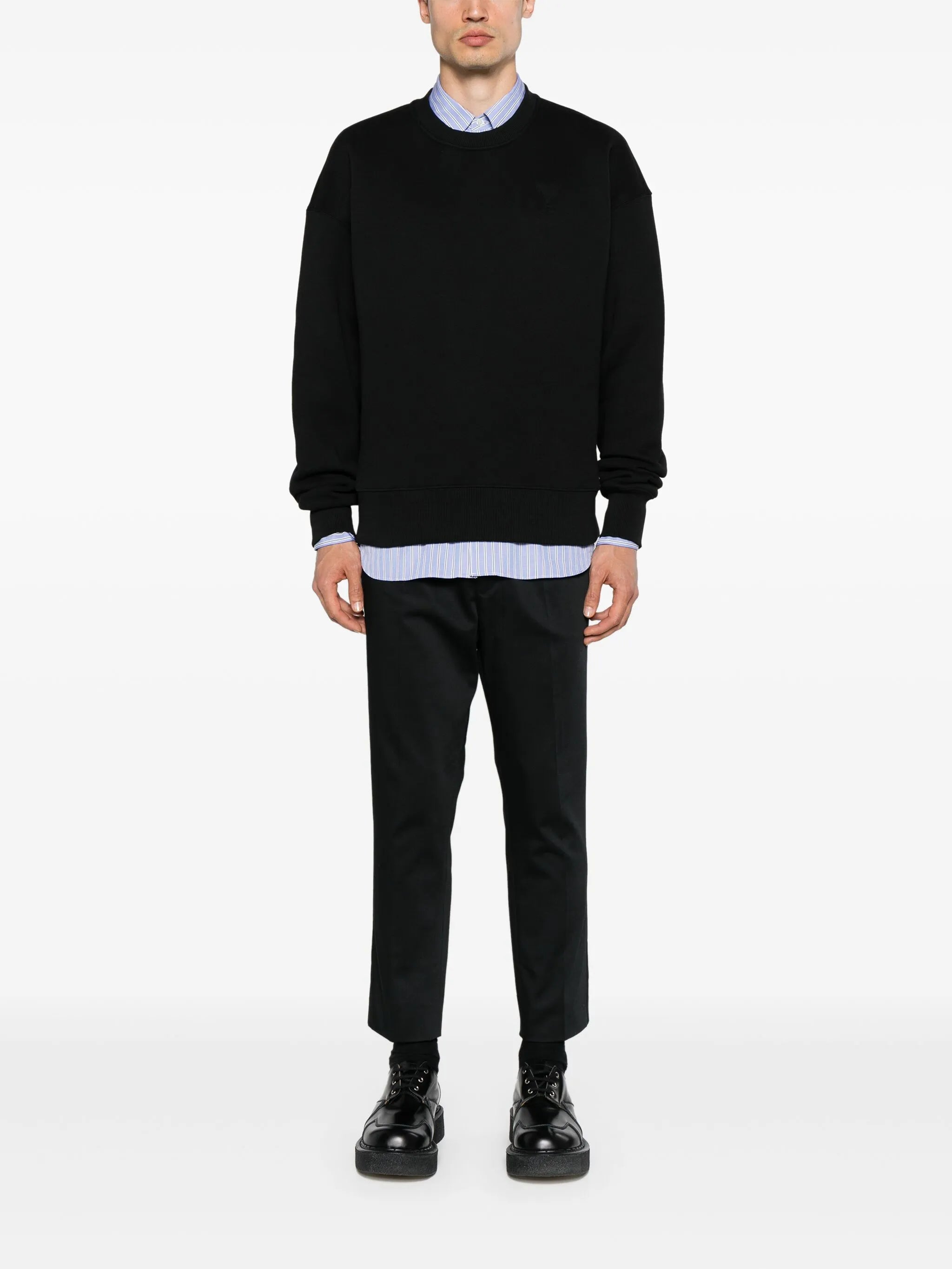 AMI Paris Ami De Coeur Embossed Logo Sweatshirt in Black
